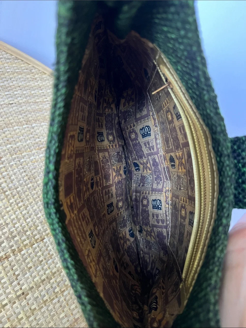 Vintage 70s Tweed Crown Lewis Handbags Hobo Bag green black Corporate goth Retro